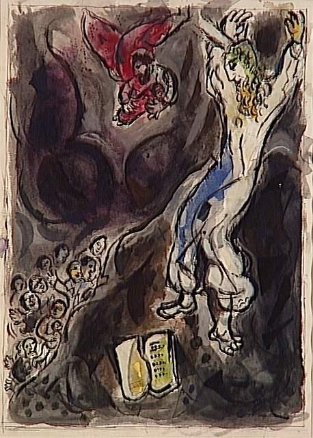 WikiOO.org - Encyclopedia of Fine Arts - Maalaus, taideteos Marc Chagall - Moses breaks Tablets of Law