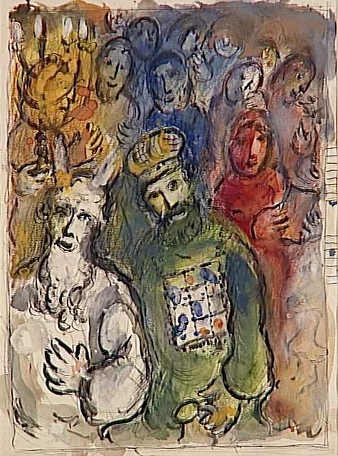 Wikioo.org – La Enciclopedia de las Bellas Artes - Pintura, Obras de arte de Marc Chagall - Moisés y Aarón con los ancianos