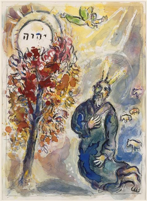 WikiOO.org - Enciklopedija likovnih umjetnosti - Slikarstvo, umjetnička djela Marc Chagall - Moses and the burning bush