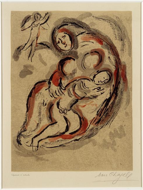 WikiOO.org - Энциклопедия изобразительного искусства - Живопись, Картины  Marc Chagall - Агарь в  тем  пустыня