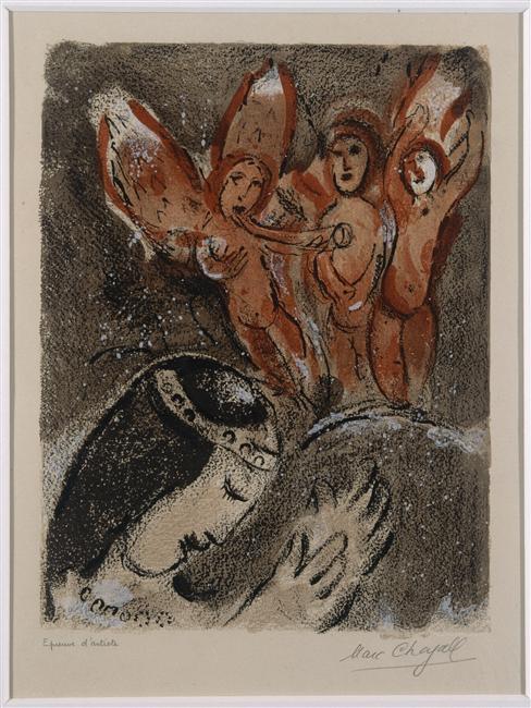 Wikioo.org – La Enciclopedia de las Bellas Artes - Pintura, Obras de arte de Marc Chagall - Sarah y ángeles