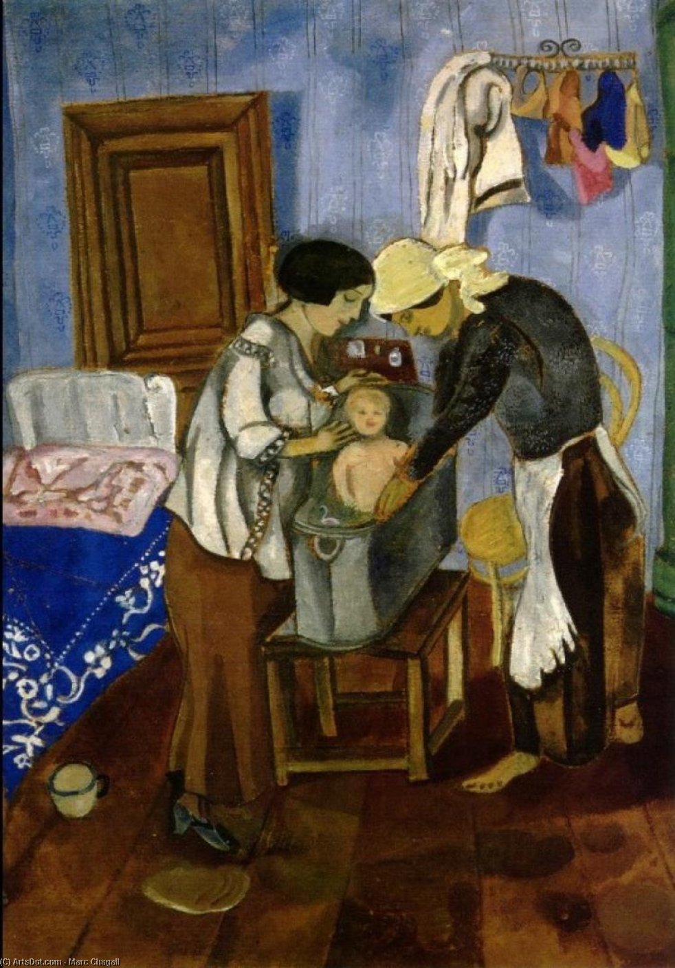 Wikioo.org - The Encyclopedia of Fine Arts - Painting, Artwork by Marc Chagall - Bathing of a Baby
