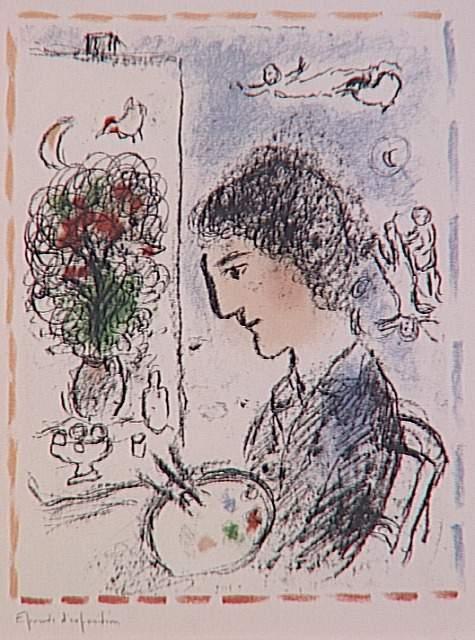 WikiOO.org - Encyclopedia of Fine Arts - Maalaus, taideteos Marc Chagall - A flowered easel