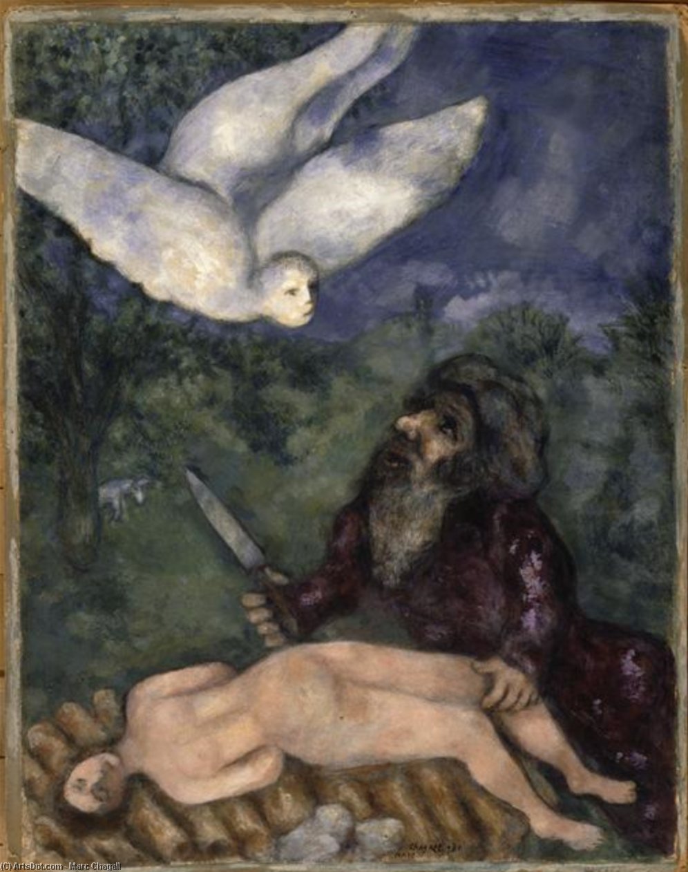 Wikioo.org - The Encyclopedia of Fine Arts - Painting, Artwork by Marc Chagall - Abraham is going to sacrifice his son