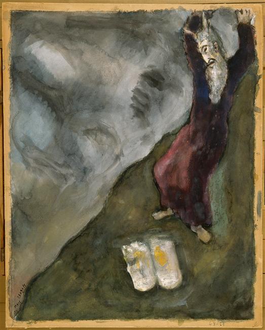 Wikioo.org - The Encyclopedia of Fine Arts - Painting, Artwork by Marc Chagall - Moses breaks Tablets of Law