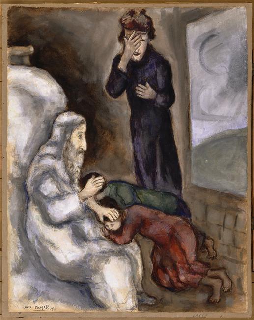 Wikioo.org - The Encyclopedia of Fine Arts - Painting, Artwork by Marc Chagall - Blessing of Ephraim and Manasseh