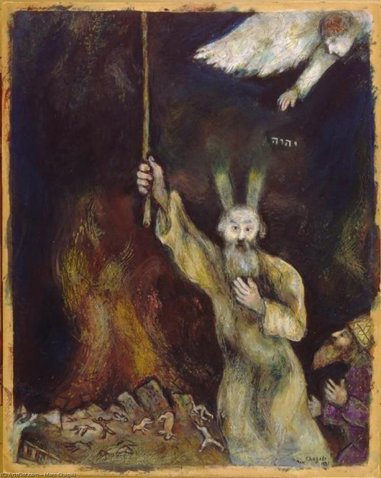 Wikioo.org - Bách khoa toàn thư về mỹ thuật - Vẽ tranh, Tác phẩm nghệ thuật Marc Chagall - Moses spreads the darkness over Egypt