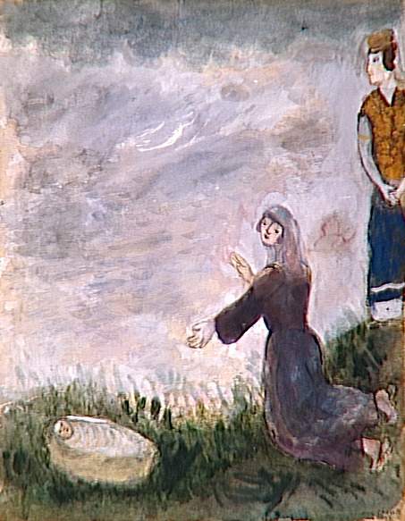 Wikioo.org - The Encyclopedia of Fine Arts - Painting, Artwork by Marc Chagall - Moses is saved from the water by Pharaoh's daughter