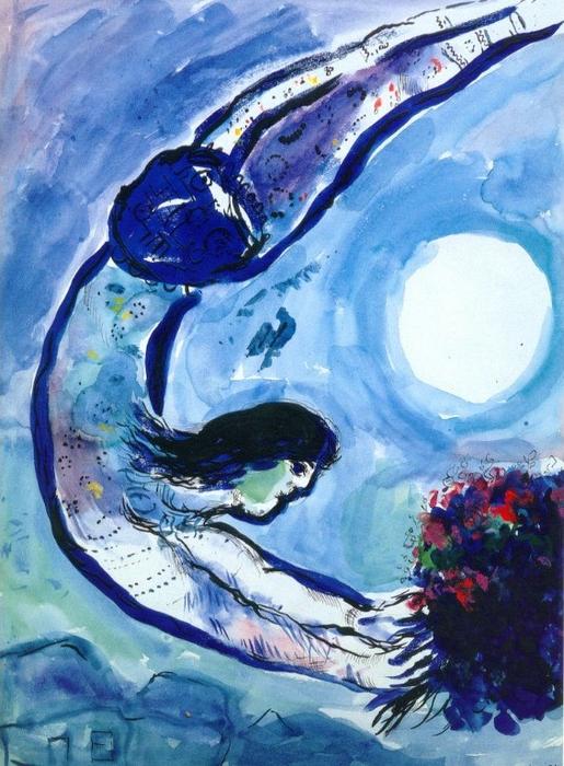 WikiOO.org - Encyclopedia of Fine Arts - Lukisan, Artwork Marc Chagall - Acrobat with bouquet