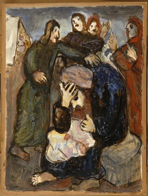 Wikioo.org - The Encyclopedia of Fine Arts - Painting, Artwork by Marc Chagall - Jacob weeps over Joseph's tunic