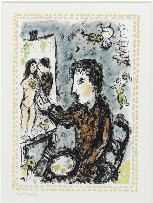 Wikioo.org - The Encyclopedia of Fine Arts - Painting, Artwork by Marc Chagall - Scene in studio