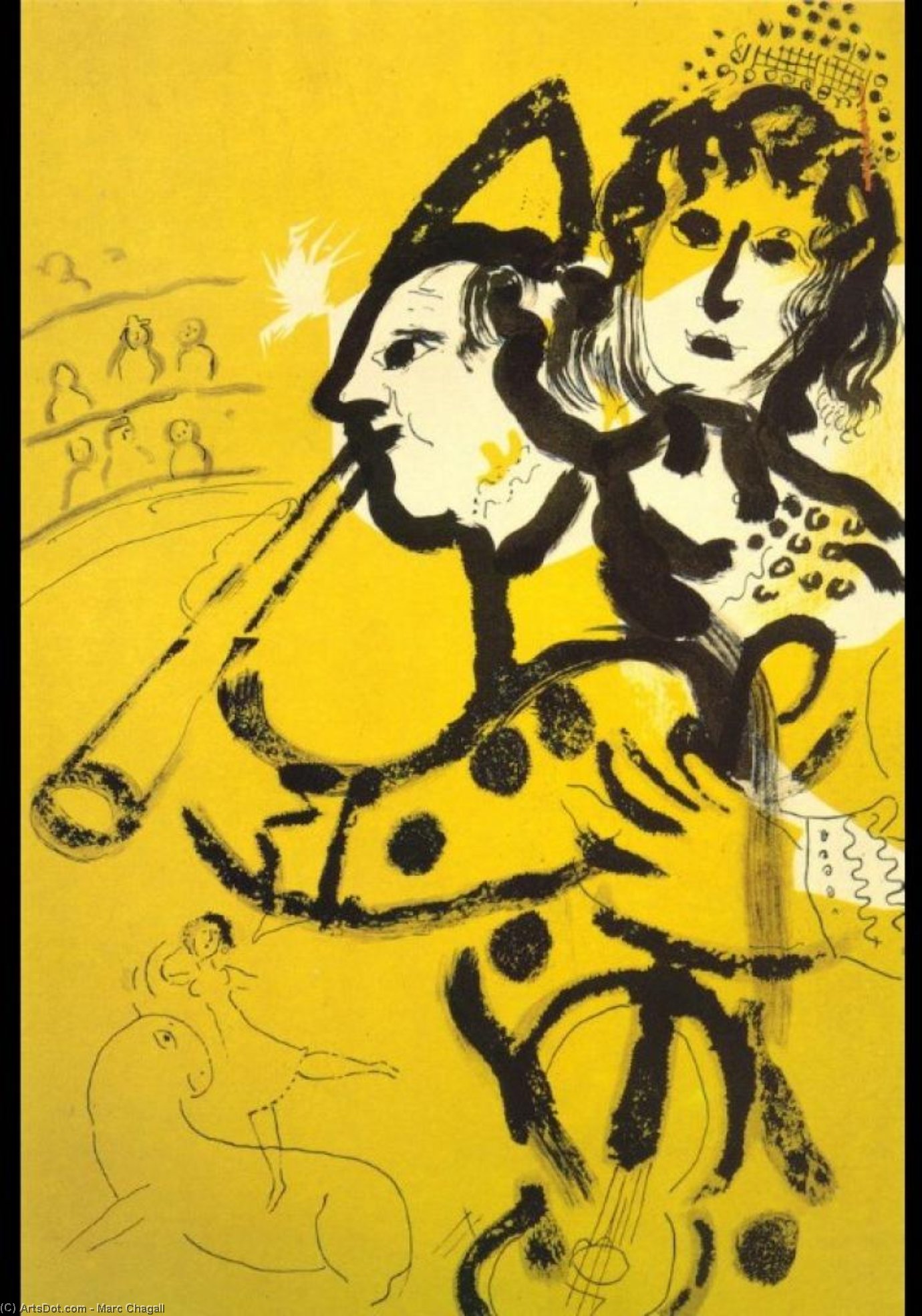 Wikioo.org – La Enciclopedia de las Bellas Artes - Pintura, Obras de arte de Marc Chagall - el payaso músico