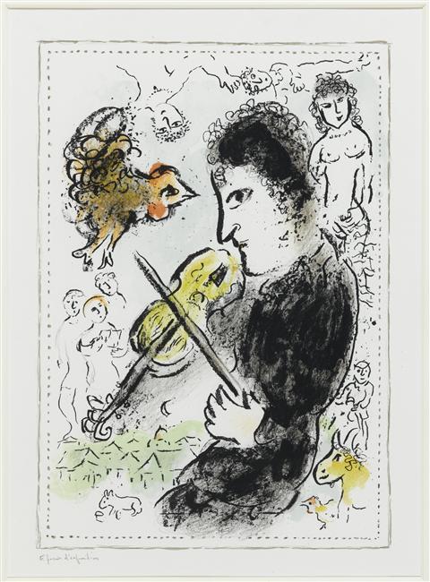 Wikioo.org - The Encyclopedia of Fine Arts - Painting, Artwork by Marc Chagall - Fiddler with ruster
