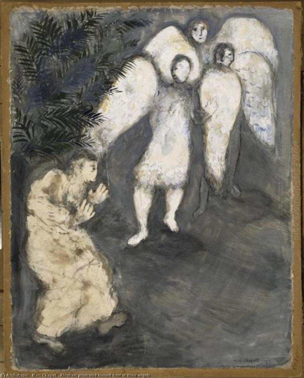 Wikioo.org - The Encyclopedia of Fine Arts - Painting, Artwork by Marc Chagall - Abraham prostrated himself front of three angels