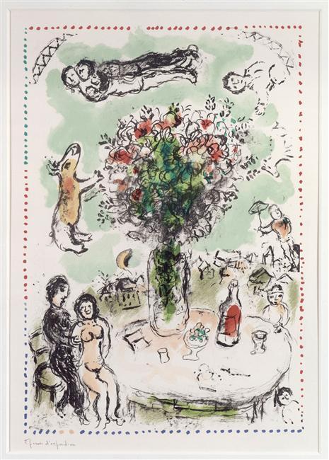 Wikioo.org - The Encyclopedia of Fine Arts - Painting, Artwork by Marc Chagall - Table of lovers