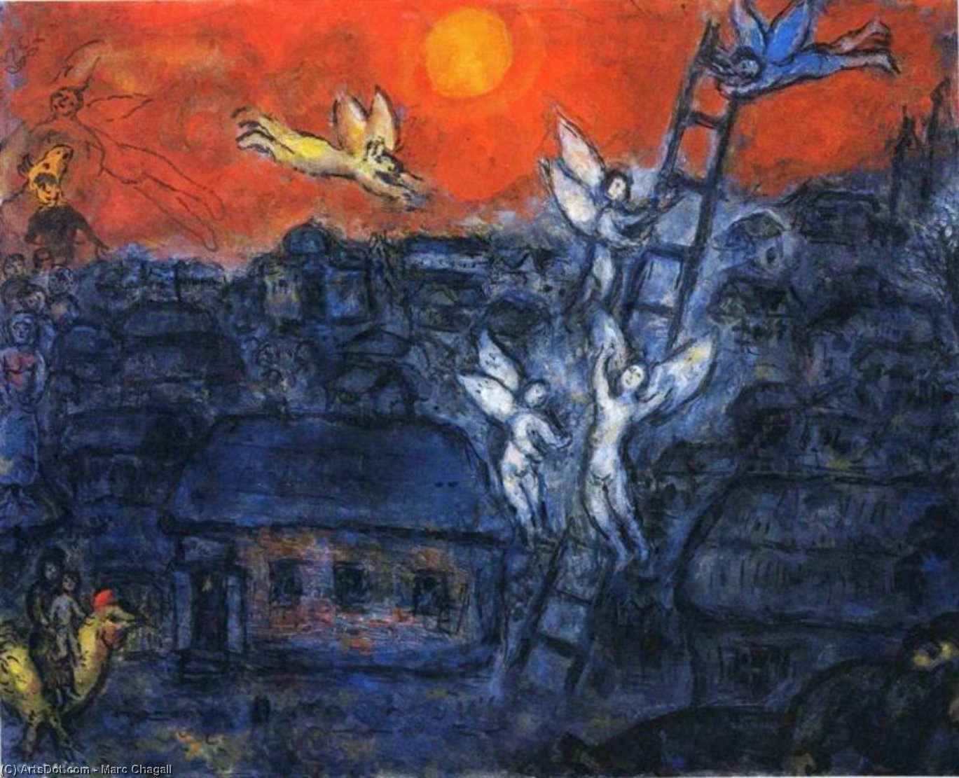 Wikoo.org - موسوعة الفنون الجميلة - اللوحة، العمل الفني Marc Chagall - Jacob's Ladder