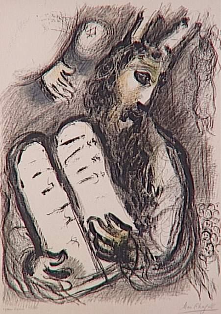 Wikioo.org - Bách khoa toàn thư về mỹ thuật - Vẽ tranh, Tác phẩm nghệ thuật Marc Chagall - Moses with the Tablets of the Law