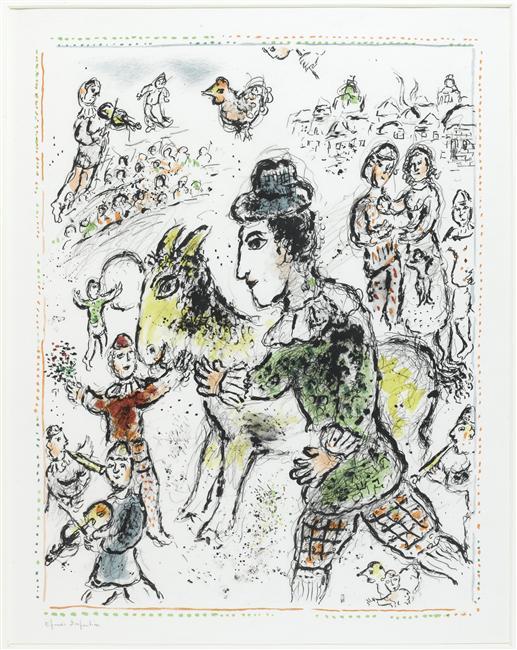 WikiOO.org - Encyclopedia of Fine Arts - Lukisan, Artwork Marc Chagall - Clown with the yellow goat