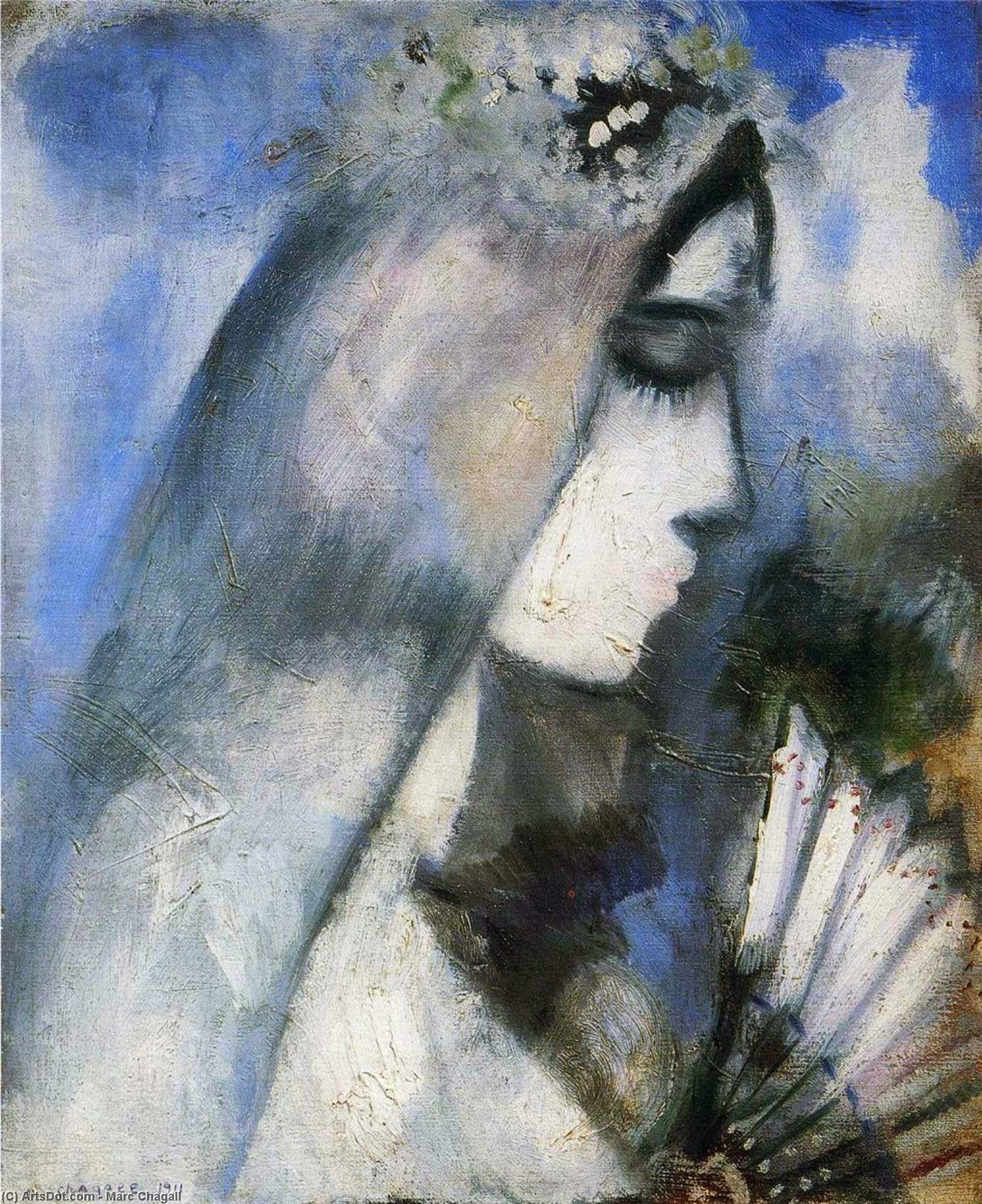 Wikioo.org - The Encyclopedia of Fine Arts - Painting, Artwork by Marc Chagall - Bride with a Fan