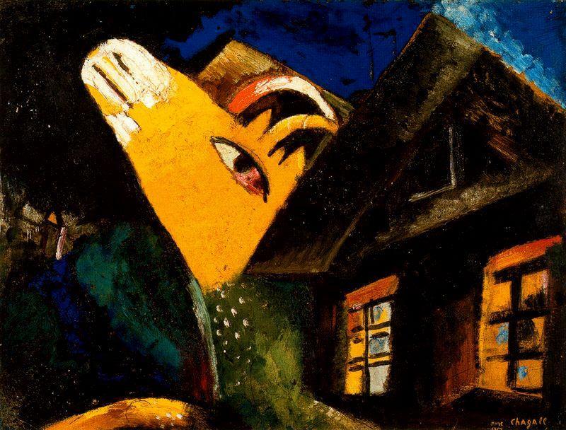 WikiOO.org - Encyclopedia of Fine Arts - Maalaus, taideteos Marc Chagall - The cowshed