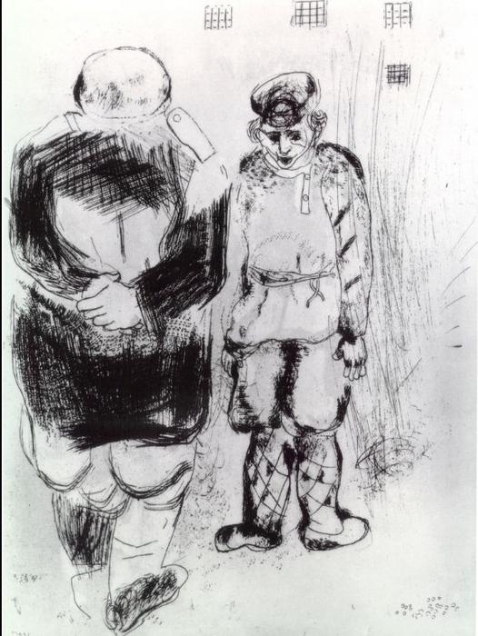 Wikioo.org - The Encyclopedia of Fine Arts - Painting, Artwork by Marc Chagall - A man without passport with policeman