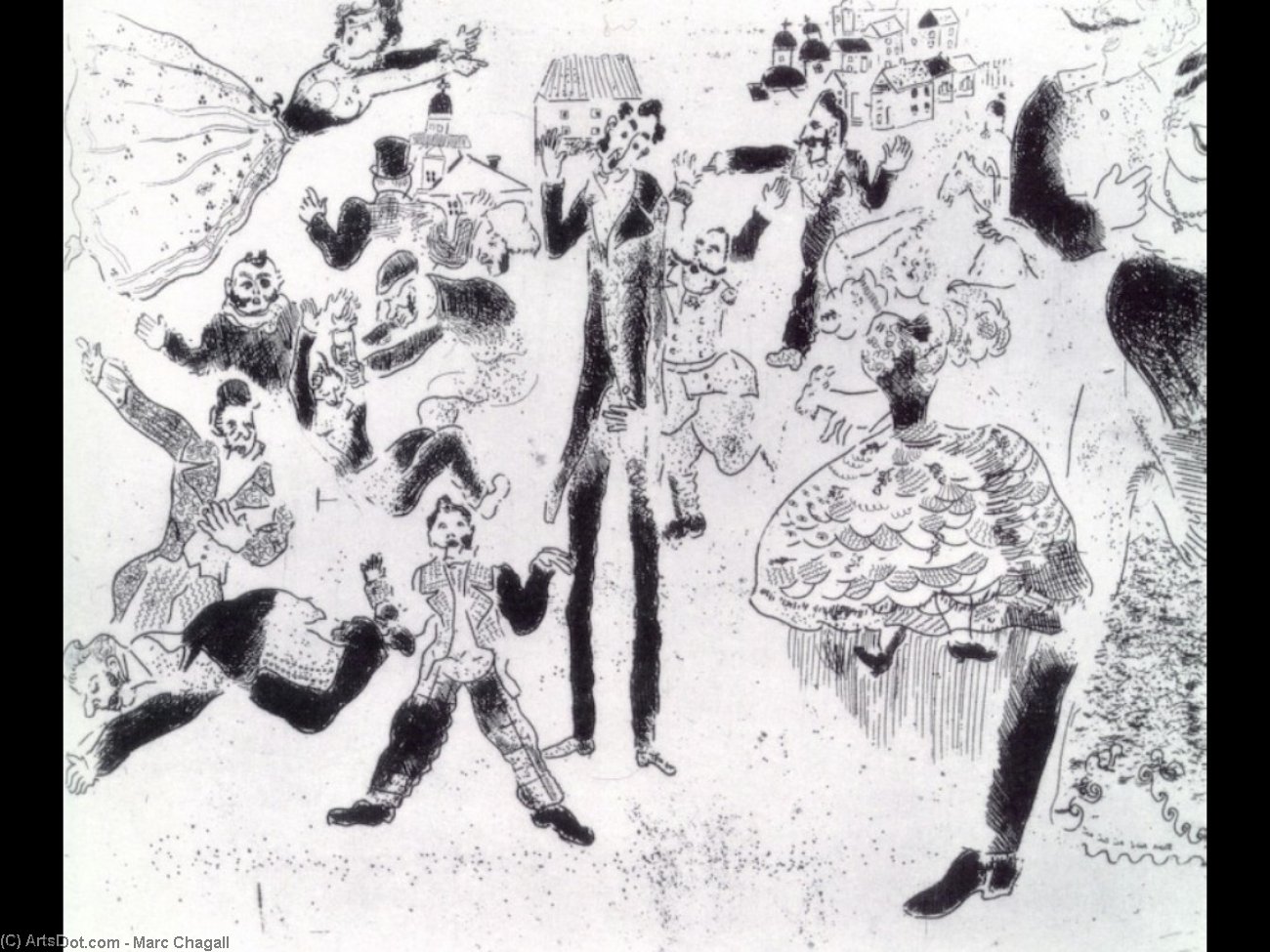 Wikioo.org - Bách khoa toàn thư về mỹ thuật - Vẽ tranh, Tác phẩm nghệ thuật Marc Chagall - Banquet degenerates into brawl