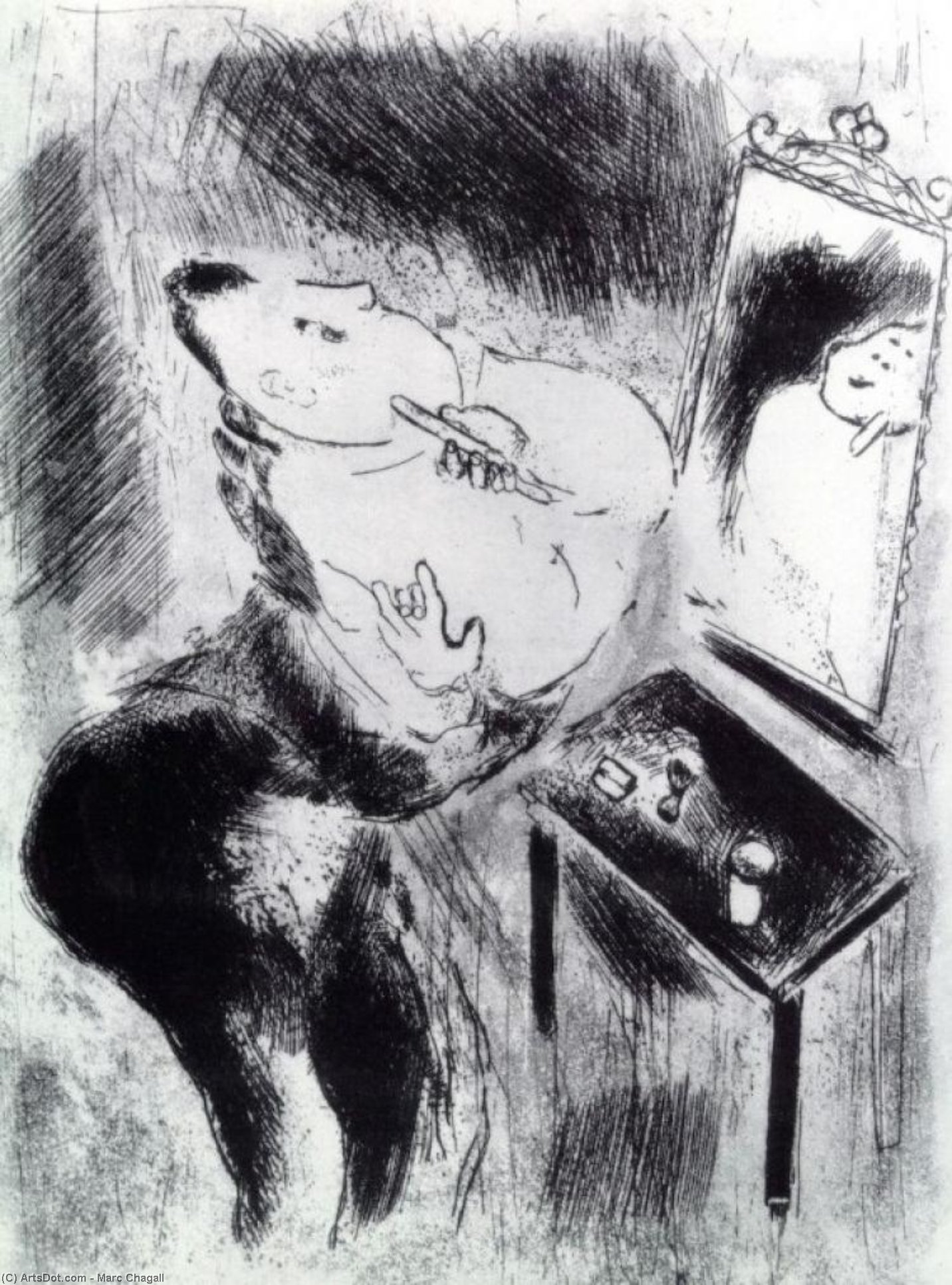 WikiOO.org - Encyclopedia of Fine Arts - Malba, Artwork Marc Chagall - Chichikov shaves