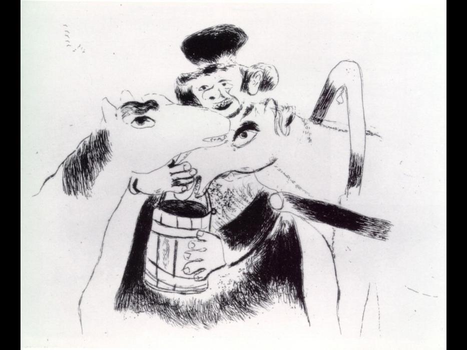 WikiOO.org - Encyclopedia of Fine Arts - Lukisan, Artwork Marc Chagall - Coachman feeds a horses