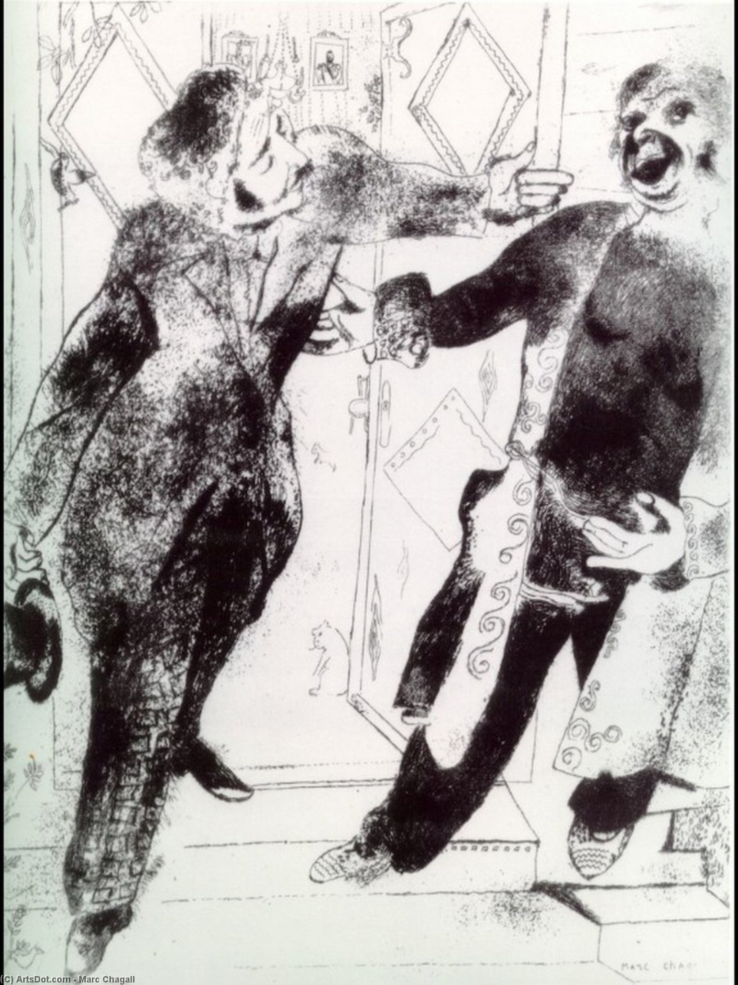 Wikioo.org - Bách khoa toàn thư về mỹ thuật - Vẽ tranh, Tác phẩm nghệ thuật Marc Chagall - Manilov and Chichikov on the threshold