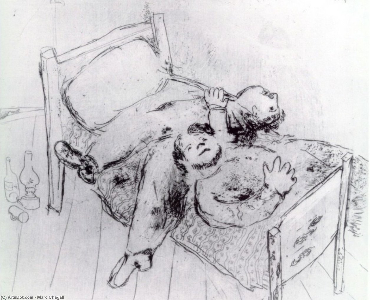 WikiOO.org - Encyclopedia of Fine Arts - Schilderen, Artwork Marc Chagall - Reclining on the bed