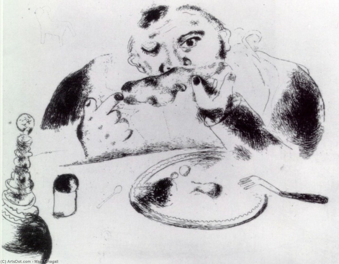 Wikoo.org - موسوعة الفنون الجميلة - اللوحة، العمل الفني Marc Chagall - Sobakevich at table