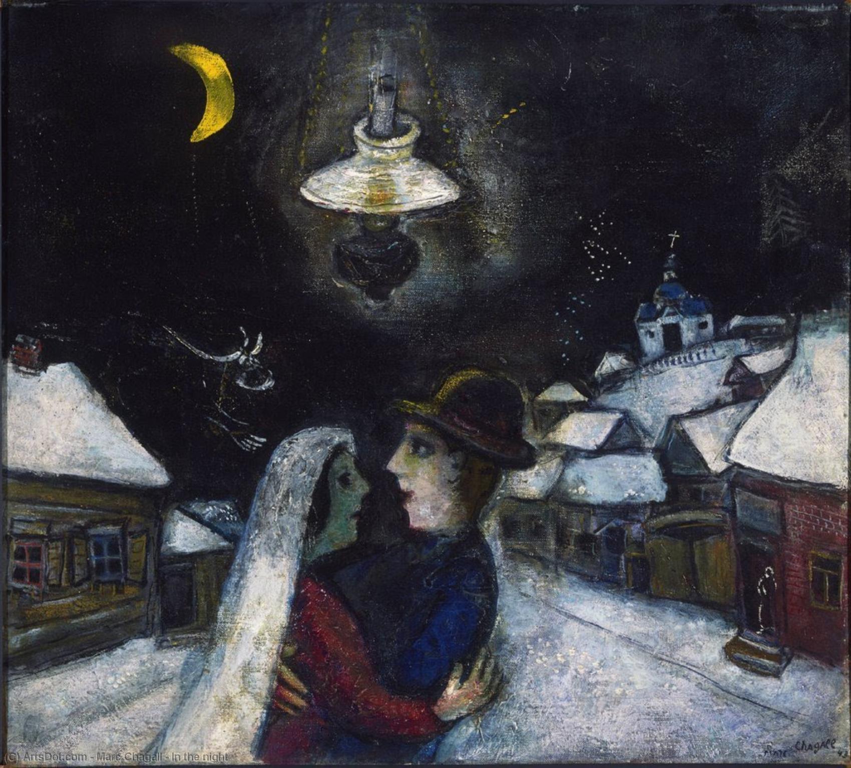 Wikoo.org - موسوعة الفنون الجميلة - اللوحة، العمل الفني Marc Chagall - In the night