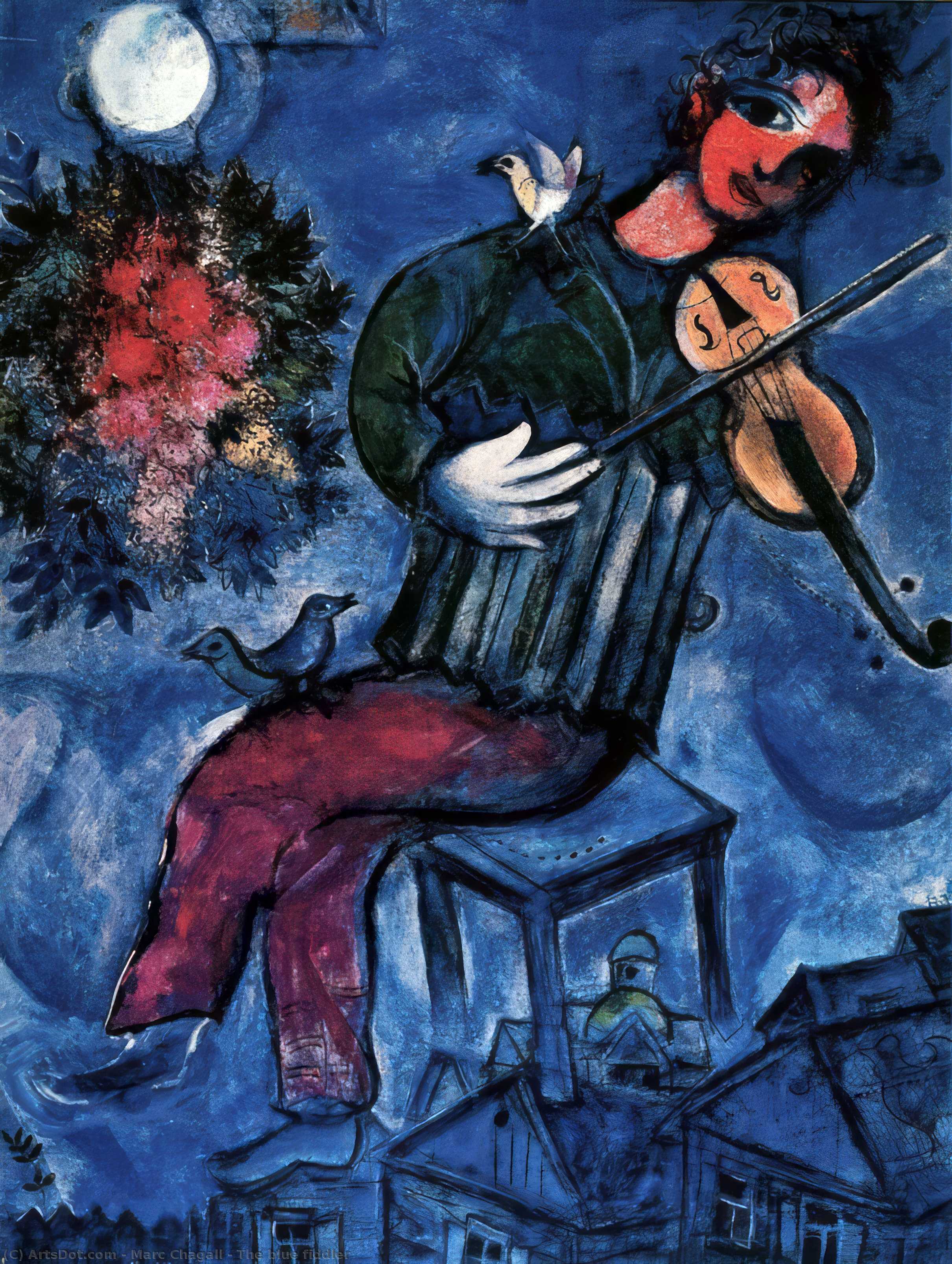 Wikioo.org - Bách khoa toàn thư về mỹ thuật - Vẽ tranh, Tác phẩm nghệ thuật Marc Chagall - The blue fiddler