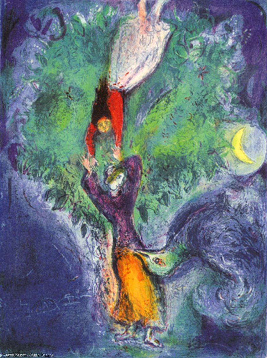 WikiOO.org - Enciclopédia das Belas Artes - Pintura, Arte por Marc Chagall - So she came down from the tree...