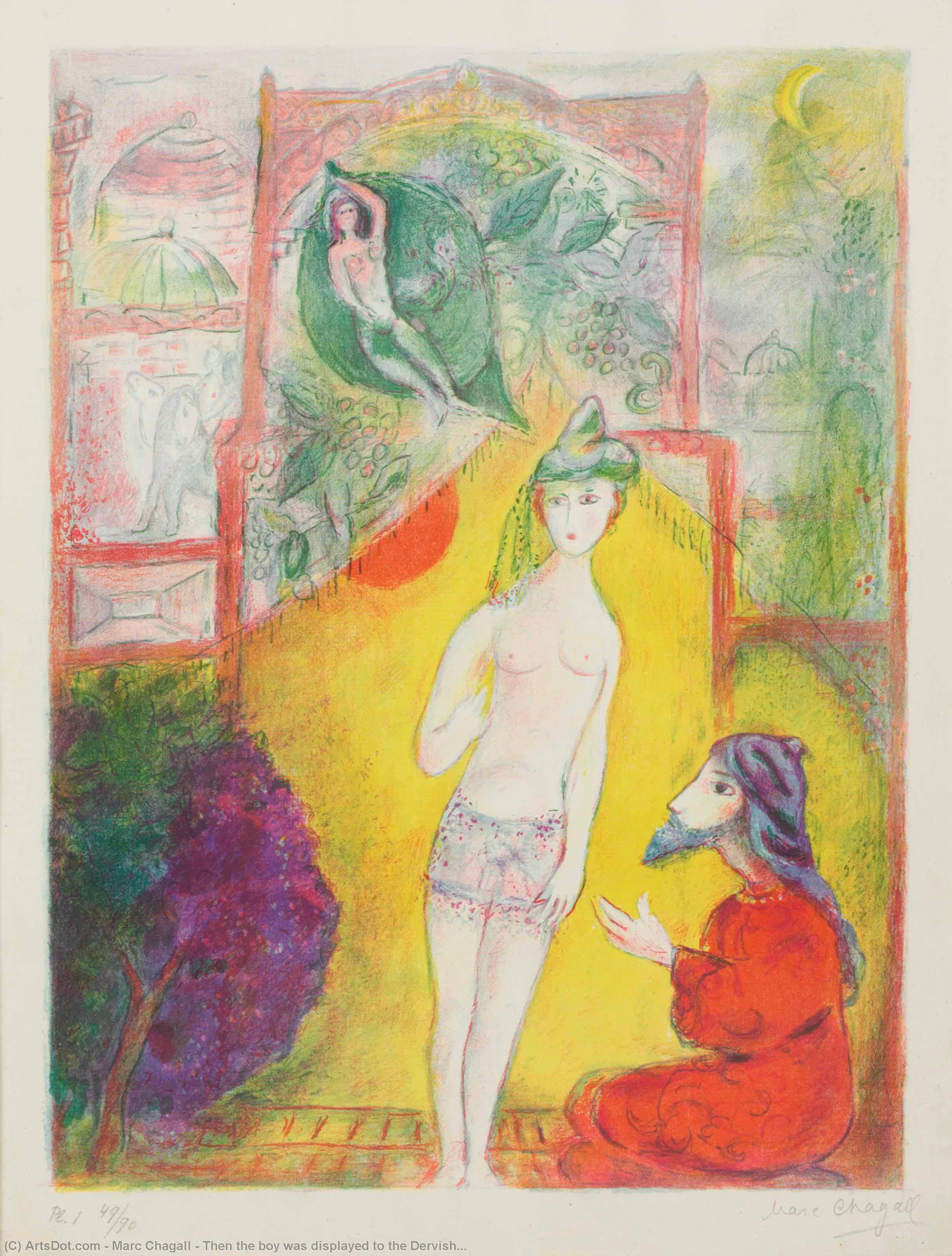 Wikioo.org - The Encyclopedia of Fine Arts - Painting, Artwork by Marc Chagall - Then the boy was displayed to the Dervish...