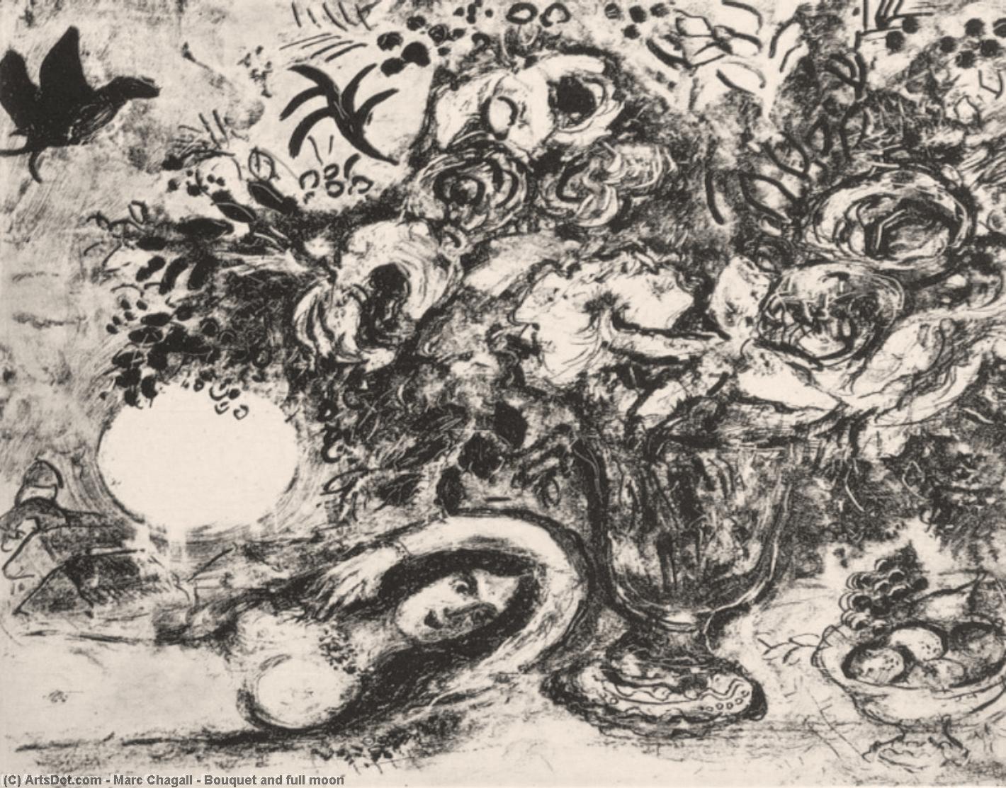 WikiOO.org - Encyclopedia of Fine Arts - Maalaus, taideteos Marc Chagall - Bouquet and full moon