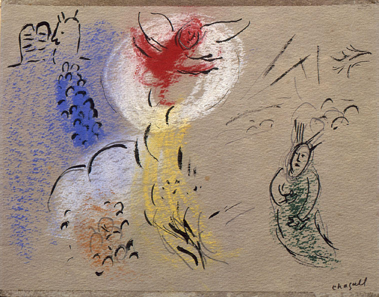 Wikoo.org - موسوعة الفنون الجميلة - اللوحة، العمل الفني Marc Chagall - Study to ''Moses with the Burning Bush''