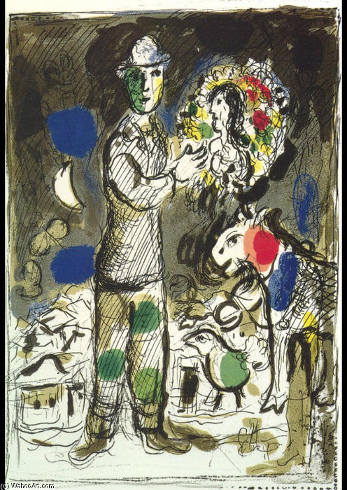 WikiOO.org - Энциклопедия изобразительного искусства - Живопись, Картины  Marc Chagall - Крестьянин с  Букет