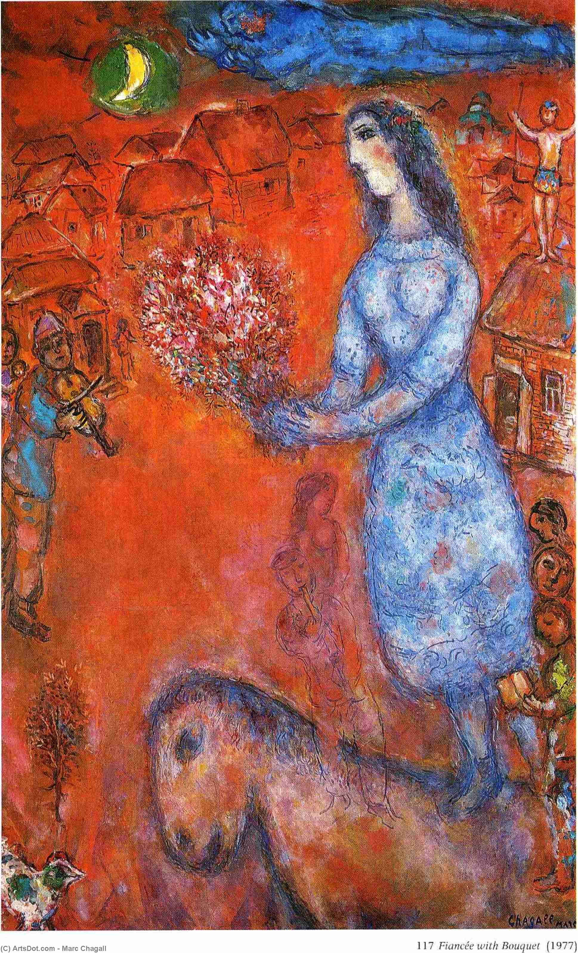 Wikoo.org - موسوعة الفنون الجميلة - اللوحة، العمل الفني Marc Chagall - Fiancee with bouquet