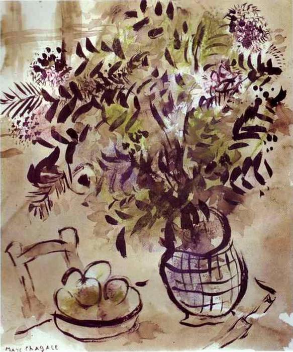 WikiOO.org - Encyclopedia of Fine Arts - Maalaus, taideteos Marc Chagall - Still Life with Vase of Flowers