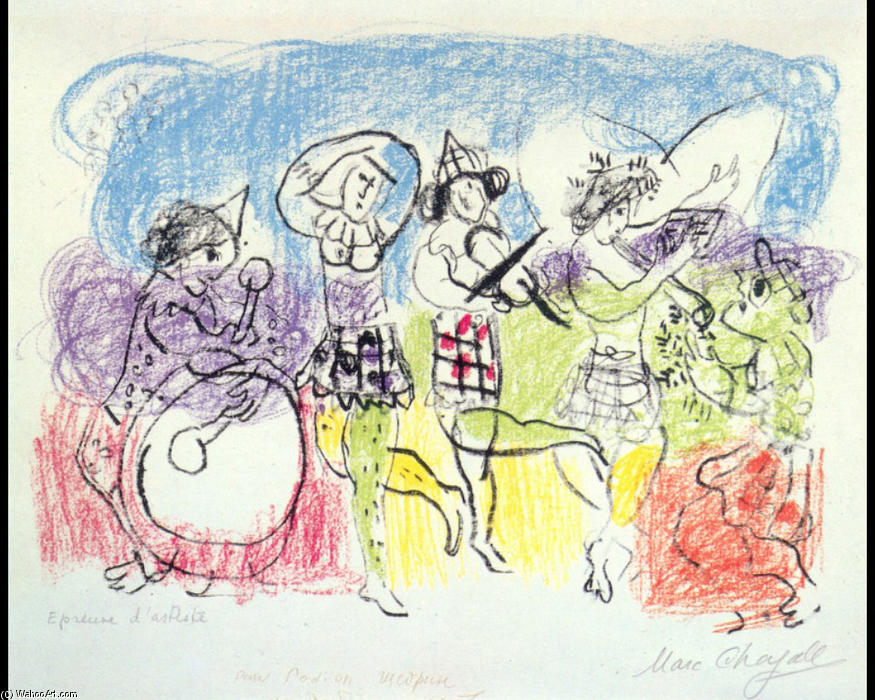Wikioo.org - Bách khoa toàn thư về mỹ thuật - Vẽ tranh, Tác phẩm nghệ thuật Marc Chagall - The circus musicians