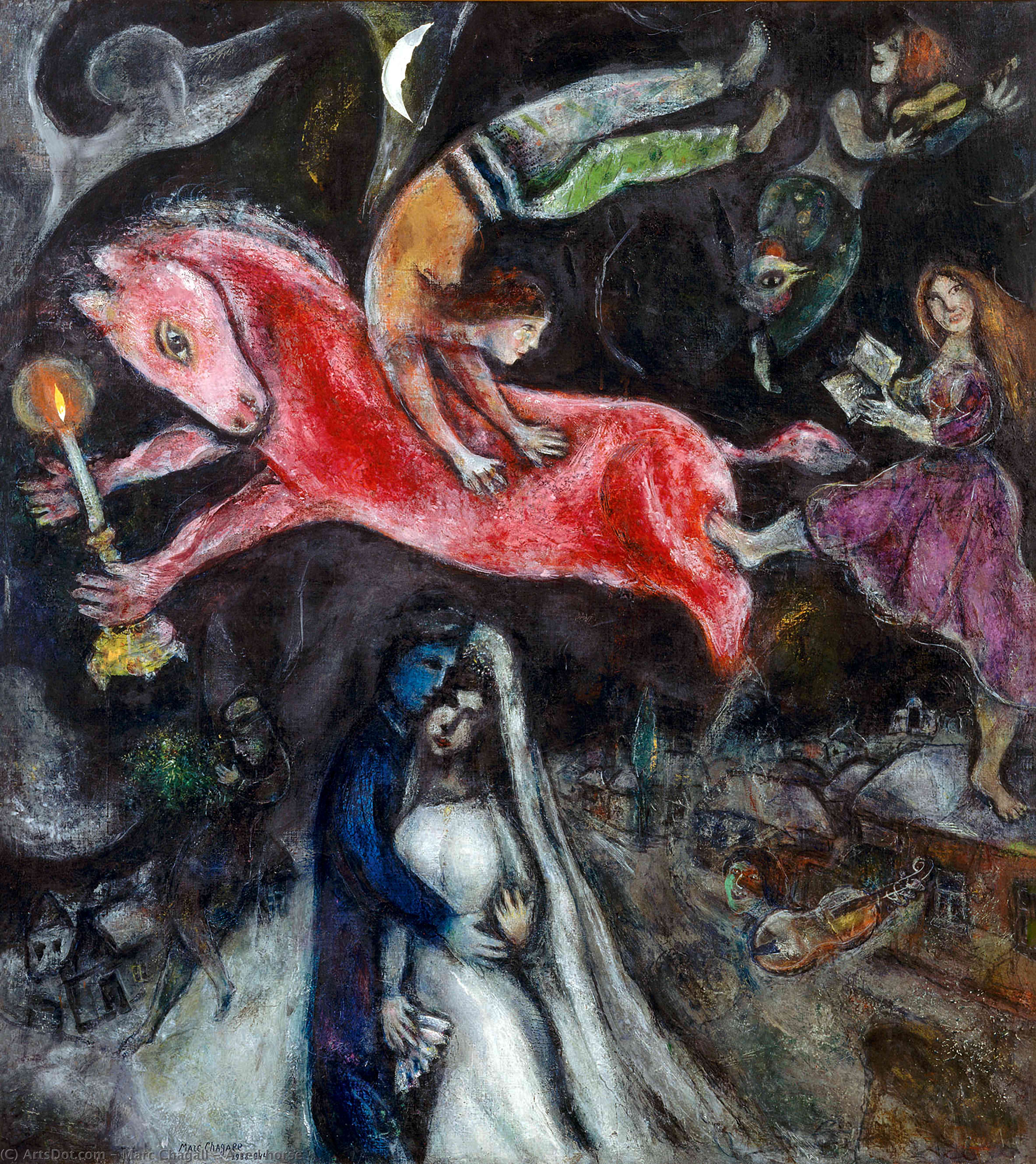 WikiOO.org - Encyclopedia of Fine Arts - Festés, Grafika Marc Chagall - A red horse