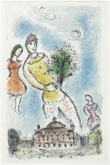 Wikioo.org - Bách khoa toàn thư về mỹ thuật - Vẽ tranh, Tác phẩm nghệ thuật Marc Chagall - In the sky over Opera