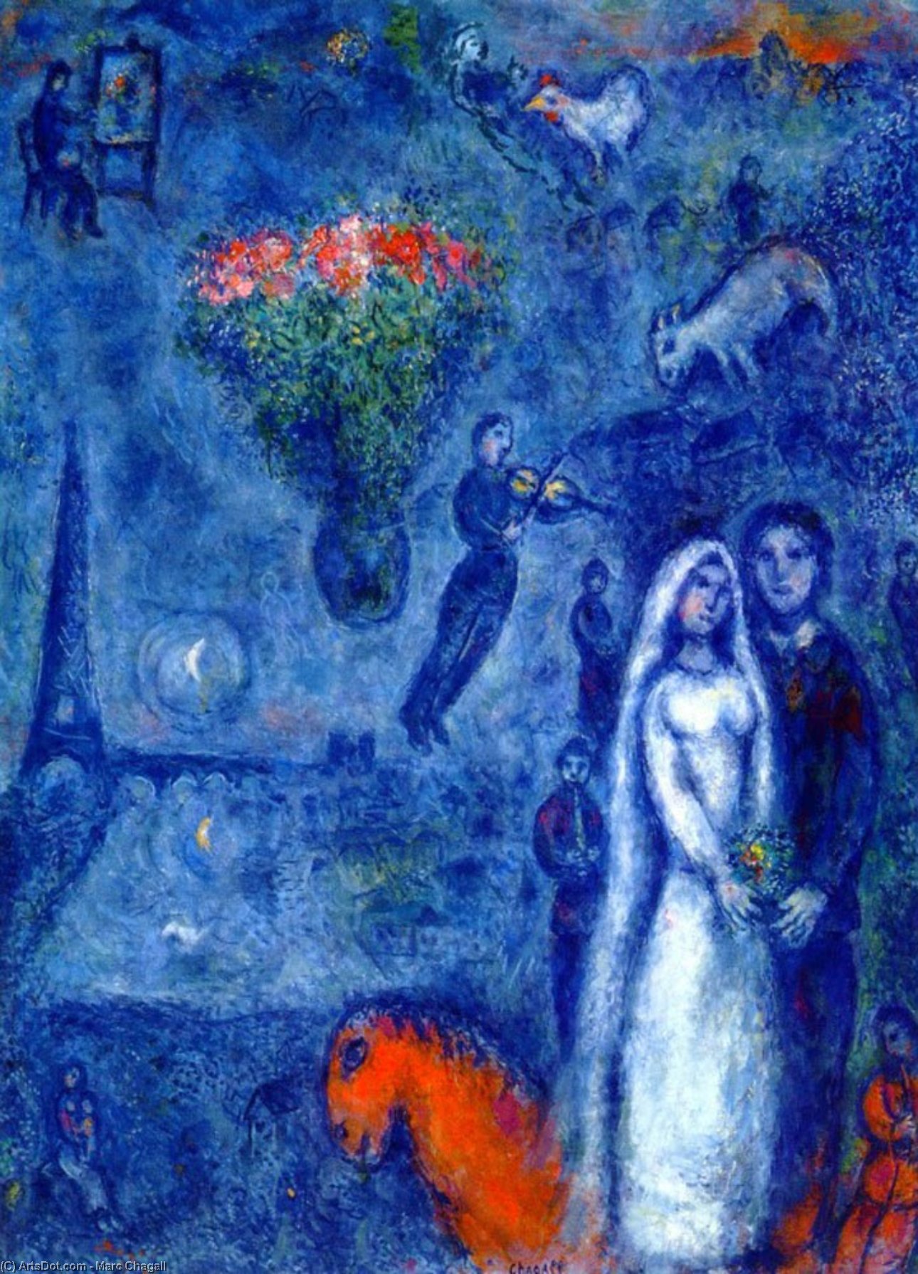Wikioo.org - The Encyclopedia of Fine Arts - Painting, Artwork by Marc Chagall - Artist and His Bride