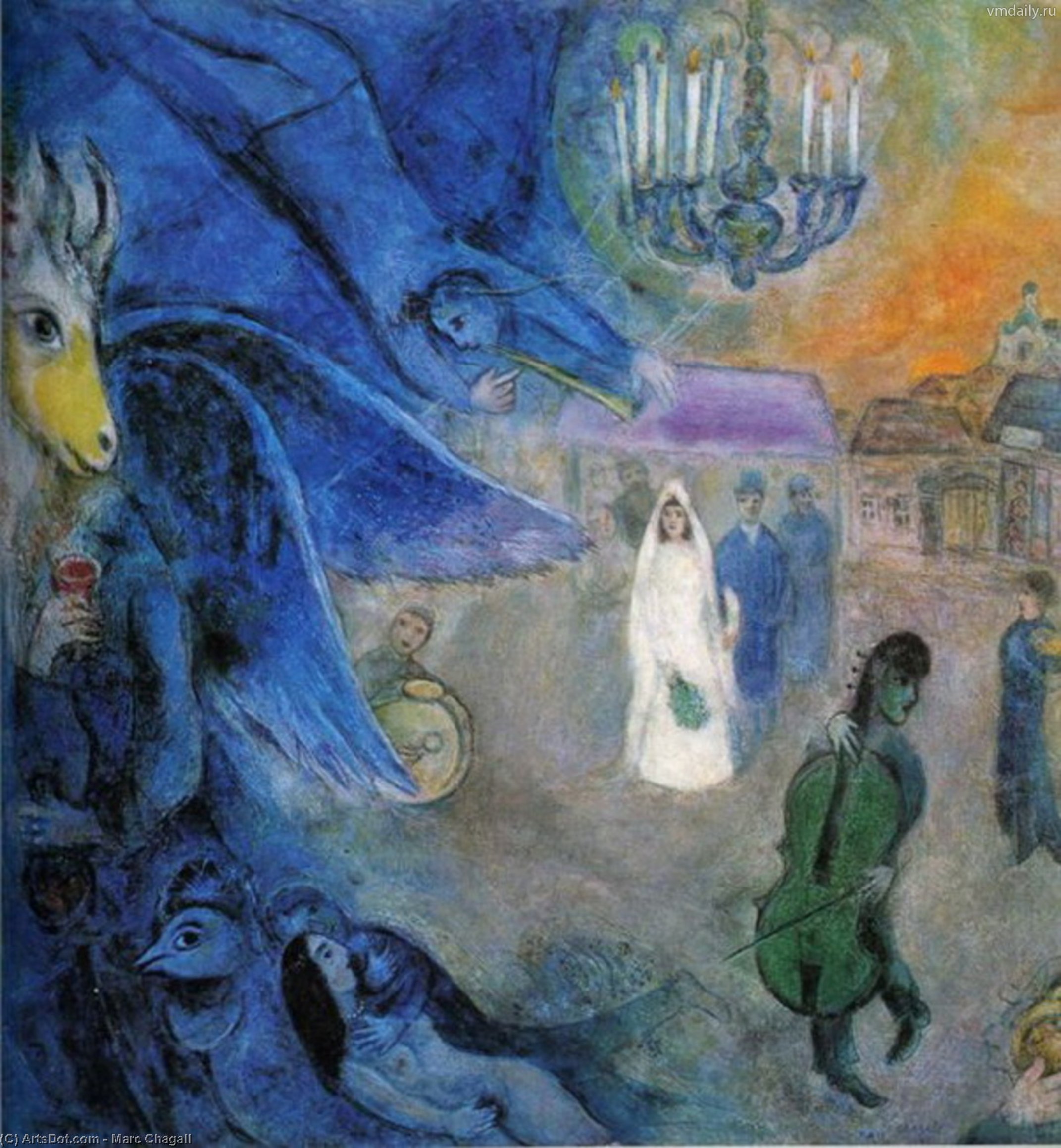 Wikoo.org - موسوعة الفنون الجميلة - اللوحة، العمل الفني Marc Chagall - The Wedding Candles