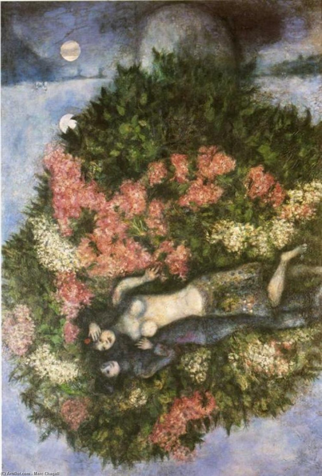 Wikioo.org - Bách khoa toàn thư về mỹ thuật - Vẽ tranh, Tác phẩm nghệ thuật Marc Chagall - Lovers in the Lilacs