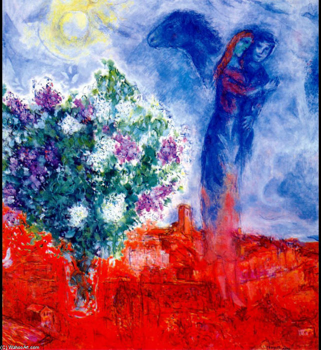WikiOO.org - Encyclopedia of Fine Arts - Maleri, Artwork Marc Chagall - Lovers over Sant Paul