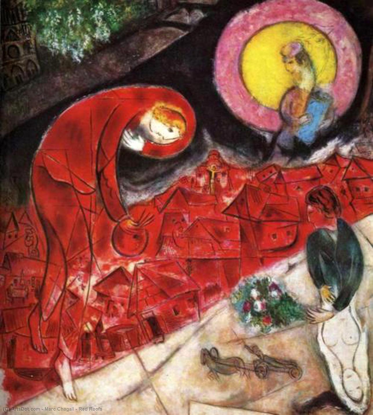 Wikoo.org - موسوعة الفنون الجميلة - اللوحة، العمل الفني Marc Chagall - Red Roofs
