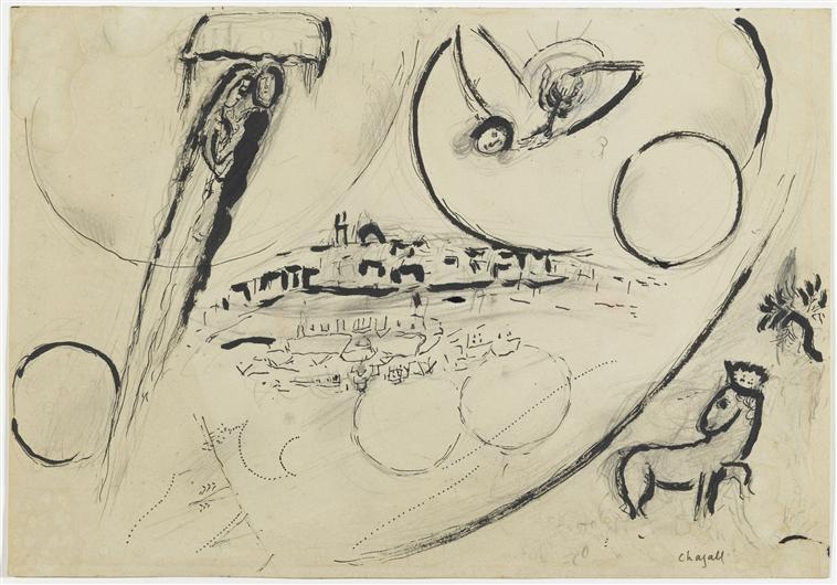 Wikoo.org - موسوعة الفنون الجميلة - اللوحة، العمل الفني Marc Chagall - Song of Songs III