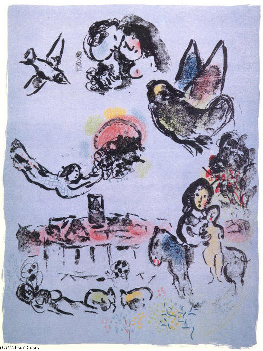 Wikioo.org - The Encyclopedia of Fine Arts - Painting, Artwork by Marc Chagall - Nocturne at Vence